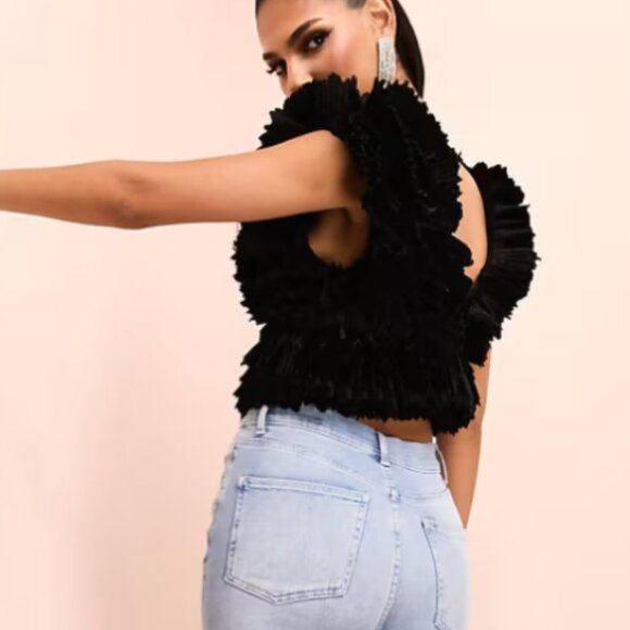 ASOS LUXE Premium 3D velvet ruffle top - Picture 2 of 4